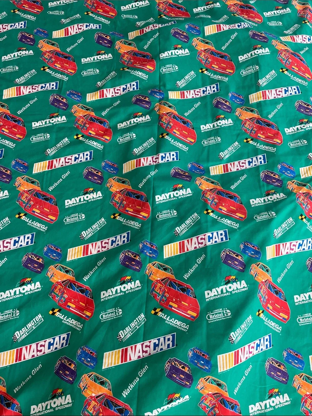 Vintage NASCAR Twin Sheet Set Race Car  Daytona Talladega  Speedway Racing